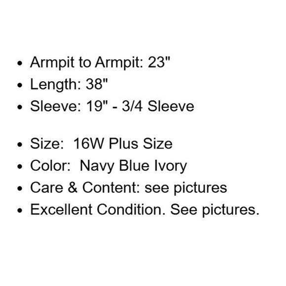 Talbots Dress Plus Size 16W Navy Blue Ivory Stretch Knit Back Zip Midi Career - Picture 4 of 14